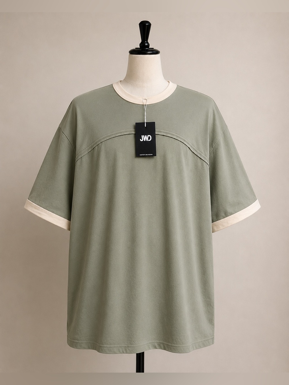 JWD Tee Shirt inSage Green and Pale Yellow Short Sleeves Size Medium